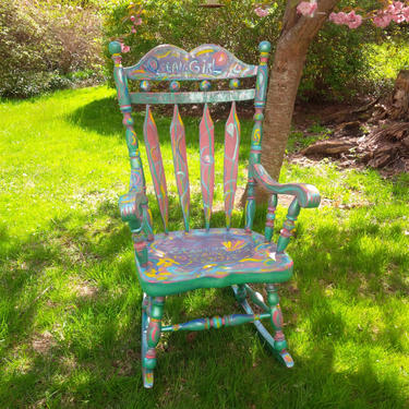 Rocking Chair  'Ocean Girl' Whimsical ART Rocker Gypsy BoHo Vintage PAINT to ORDER Poppy Cottage Hand Painted Custom Furniture 