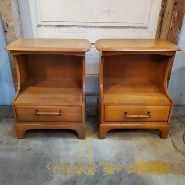 Pair of Mid Century Pecan Wood Nightstands by Unique Furniture Makers