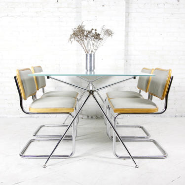 Sputnik chrome frame and white glass dining / conference table | Free shipping ONLY in NYC area 