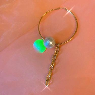 Single pearl paillette + chain earring 