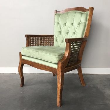 vintage mint green cane arm chair.