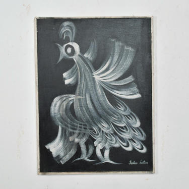 Midcentury Mexican Rooster ART Modernist Oil in Canvas by Gustavo Martinez 