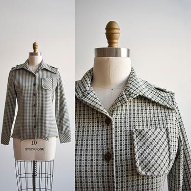 1970s Green Plaid Polyester Jacket 