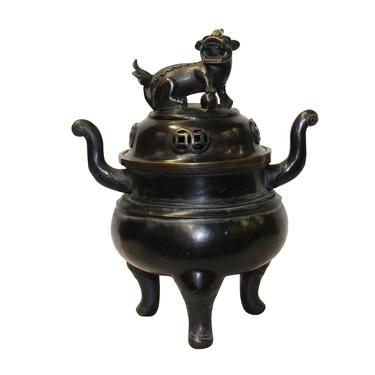 Chinese Oriental Dark Brown Bronze Metal Incense Burner Display cs5523E 