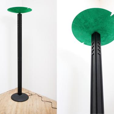 Vintage Postmodern Torchiere Floor Lamp Green Halogen 80s 90s Deco Revival Neoclassical 