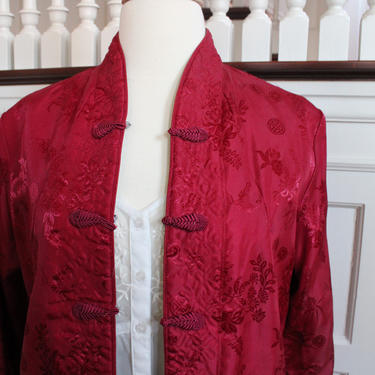 Vintage Burgundy & Light Blue Silk Kimono Jacket Women's Size XS S 