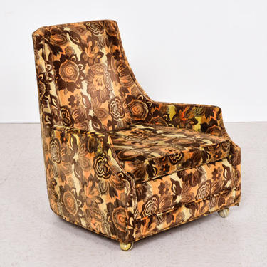 Vintage orange and brown floral lounge chair