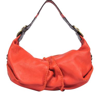 Dolce &amp; Gabbana - Orange Textured Leather Shoulder Bag w/ Reptile Embossed Trim