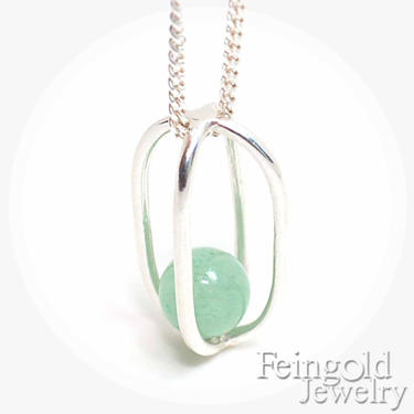 Gravity Collection: Sterling Silver Necklace with Floating Aventurine - Sterling Silver 18 Inch Chain- Free US Shipping 
