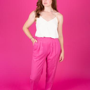 Vintage 80s David Hollis Collection Hot Pink Pants with Pleated Yoke and Pockets 