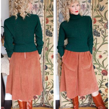 1940s Skirt // Copper Brown Corduroy Skirt // vintage 40s Fall skirt 