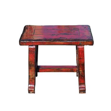 Oriental Zen Ming Style Wood Distressed Red Lacquer Bench cs5425S