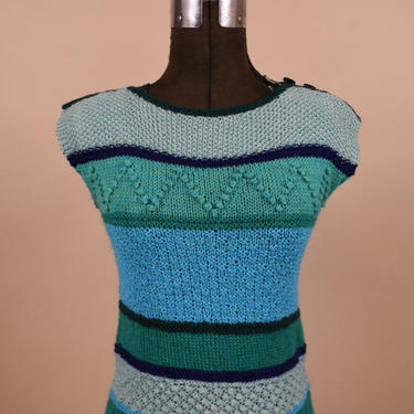 Blue & Green Handknit Sweater Vest, S