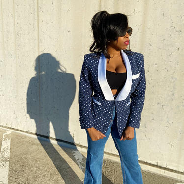 Vintage Polka-Dot Denim Blazer 