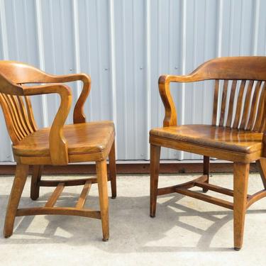 Vtg SOLID WOOD OFFICE CHAIR PAIR Banker Lawyer Library Court Jury INDUSTRIAL