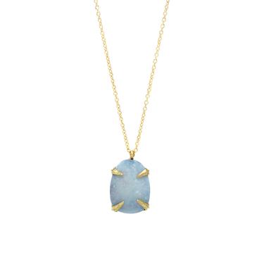 Solid 18K  Ridged Prong Opal Doublet Necklace