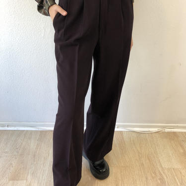 Vintage Donna Karen Black Label Eggplant Wool High Waisted Trousers Made In Italy 