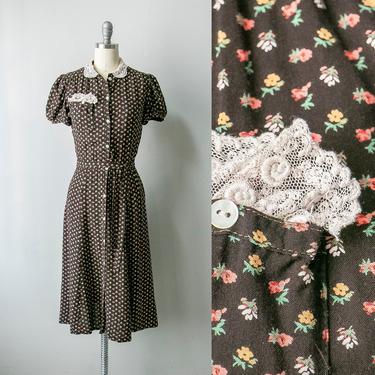 1970s Dress Floral Shirtfront Karen Alexander XS 