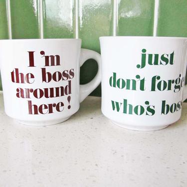 Vintage 80s I'm The Boss Mug Set 2 - 1980s Boss Coffee Mugs - Office Coworker Gift - Don't Forget Who's Boss - Vintage Coffee Mug 