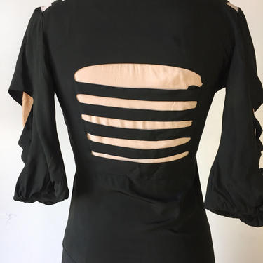1930s Deco Black and Peach Dress - AS IS 