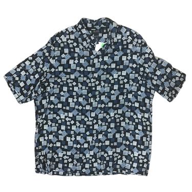 (XL) Axcess Black/Blue Square Pattern Button Up Shirt 071721 LM