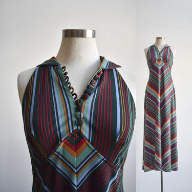 1970s Striped Maxi Dress with Hood 