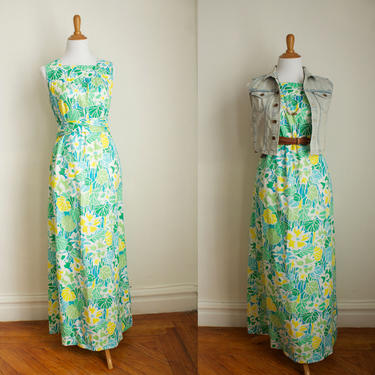 Vintage 70s Summer Polyester Floral Maxi Dress Size Small 