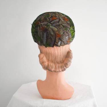 1960s Green, Brown, and Orange Feather Hat 
