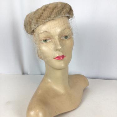 Vintage 50s hat | Vintage beige fur fascinator hat  | 1950s New old stock millinery 