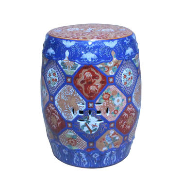 Vintage Chinese Oriental Imari Mixed Color Porcelain Round Stool Ottoman cs5227E 