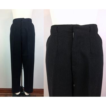 Vintage 40s Ladies Black Pinstripe Wool Trouser Pants 1940s Jack Winter S 