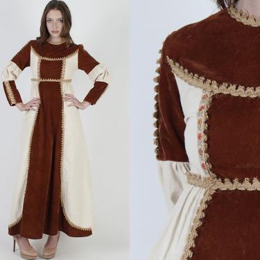 Vintage 70s Gunne Sax Dress Cinnamon Velvet Jute Renaissance Black Label Corset Maxi Dress Size 9 