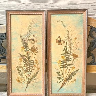 Boho Butterfly Wall Decor, Dried Wild Flowers, Natural Butterfly Butterflies, Wood Frame, Pair, Mid Century Home Decor 