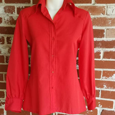 Vintage Red 60s/70s Butterfly Collar Mod Blouse Minimalist 