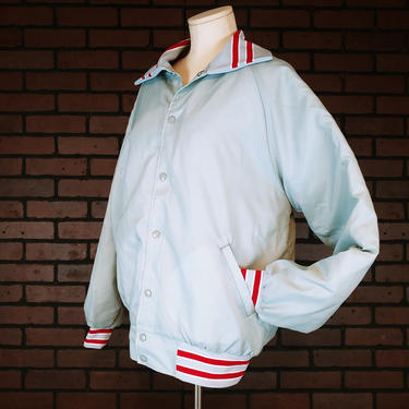 Vintage Nammets Mens Grey and Red Bomber Varsity Sport Jacket Size Large 
