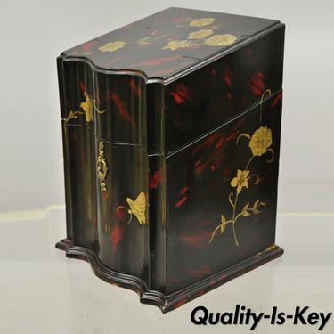 Vintage George III Style Lacquered Wood Hand Painted Butterfly Flower Knife Box