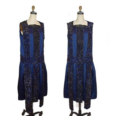 Vintage 1920s Dress ~ Sapphire Silk Sequin and Beaded Flapper Dream Frock 