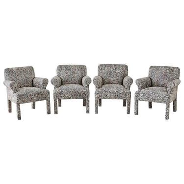 Set of Four Cheetah Leopard Upholstered Club Chairs by ErinLaneEstate