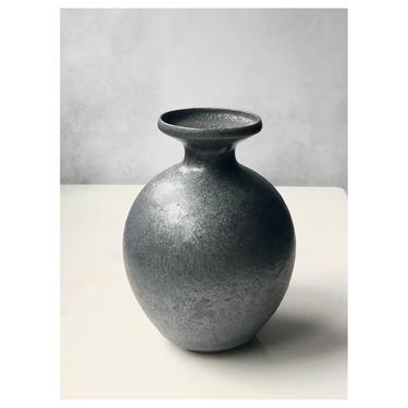 Ships Now- Seconds Sale- one stoneware rounded ceramic vase with metallic graphite grey glaze by Sara Paloma Pottery 