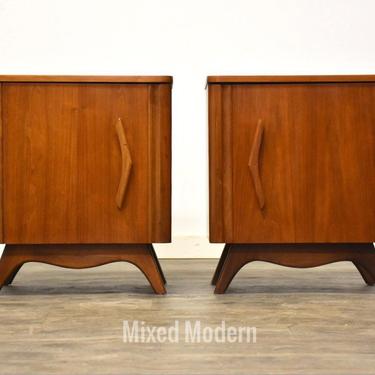 Sculpted Walnut Nightstand Cabinets- a pair 