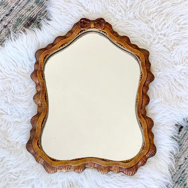 Bow Tie Wood Frame Mirror - Bronze Antique Bowtie Ornate Carved Solid Wood Mirror - Gold Bronze Painted Dainty Wall Mirror 