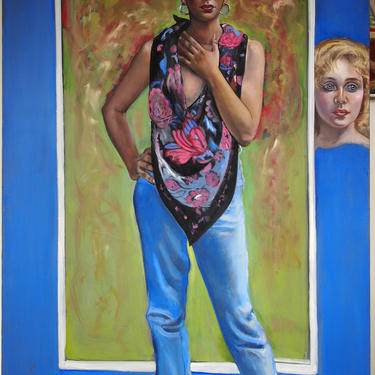 Original Greta THYSSEN Guenther Large Portrait PAINTING Black Woman 40x30&amp;quot; Mid-Century Modern Art realism surrealism feminist eames era 