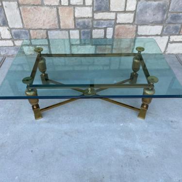 Hollywood Regency Brass and Glass Rectangular Coffee Table 