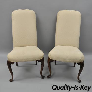 Pair of Vtg Drexel Heritage Queen Anne Style Side Chairs Upholstered Cherry Wood