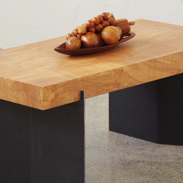 reclaimed wood coffee table with custom plate steel folded fin legs - urban modern loft - salvage - tacoma sustainable custom furniture 