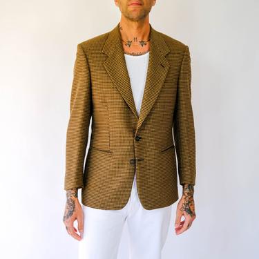 Vintage 80s Zanetti Light Brown & Black Polkadot Silk Blend Two Button Blazer | Made in Italy | 50/50 Silk and Wool | 1980s Designer Jacket 