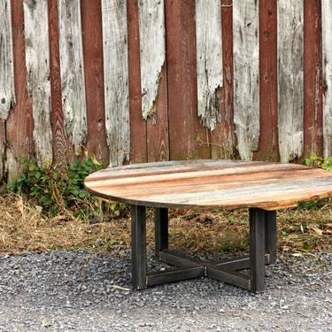 Free Shipping! Weathered Grey Reclaimed Wood Coffee Table and Metal Base 