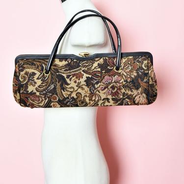 Vintage Tapestry LONG Purse Shoulder Bag 1960's Brown Handbag Clutch 1960's MOD 