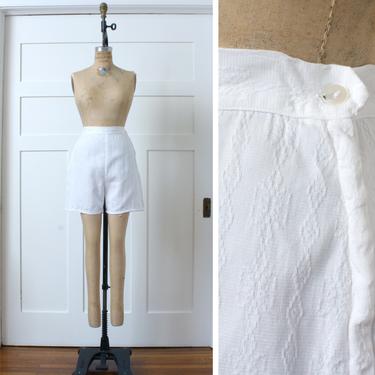 vintage 1950s shorts • woven white cotton • 40s 50s pinup high waisted shorts 