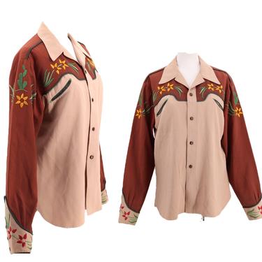 40s WESTERN Ranchwear mens gabardine shirt 44 / vintage 1940s embroidered cowboy shirt top 50s H Bar C L 